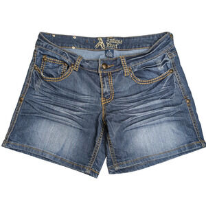 VTG Y2K Antique Rivet Low Rise Baddie Cowgirl Rebel Rock Dark Denim Jean Short